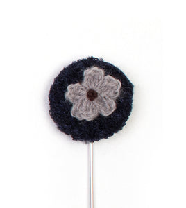 Round Knit Navy Lapel Pin