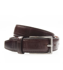 Embossed Leather Belt Dark Brown