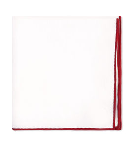 Cotton Pocket Square - White with Red Edge